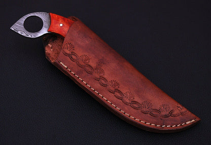 HS-537 Custom Handmade Damascus Hunting/Skinner Knife With Colored Bone Handle