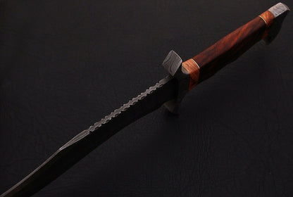 HS-345 | Custom Handmade Damascus Hunting/Bowie Knife 13 Inch With Wood Handle