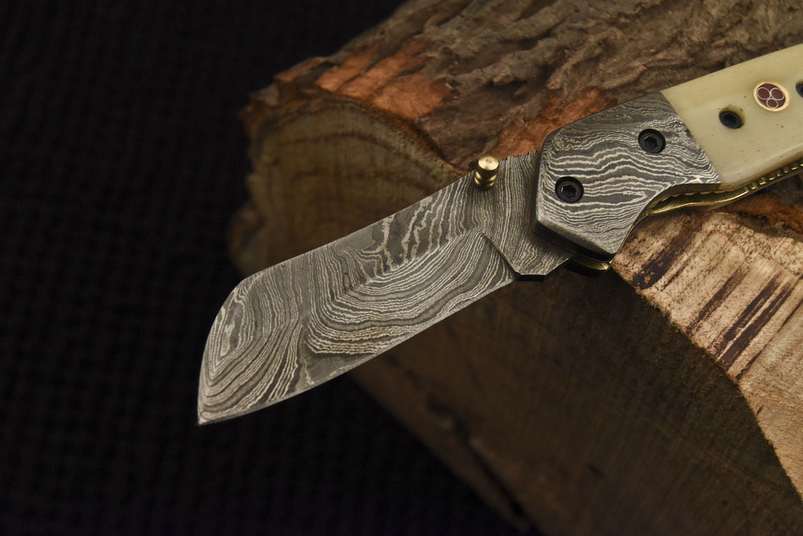 Custom Handmade Damascus Folding/Pocket Knife With Bone Handle