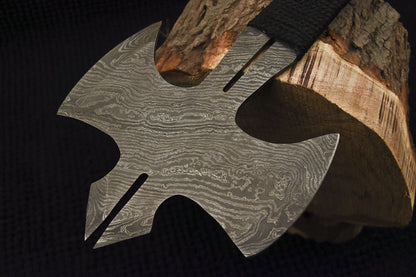 HS-1078 | Custom Handmade Damascus Tomahawk knife, Hatchet, Axe,Integral - ROPE HANDLE