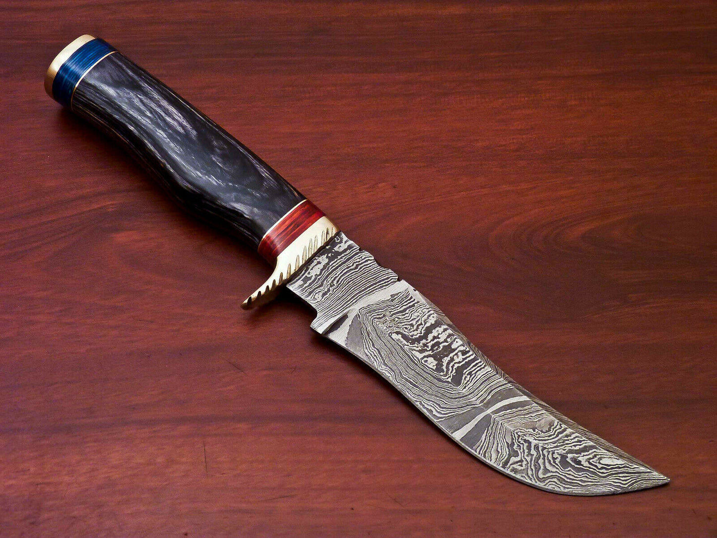 HS-517 Custom Handmade Damascus Hunting Knife With Black Hard Wood Handle
