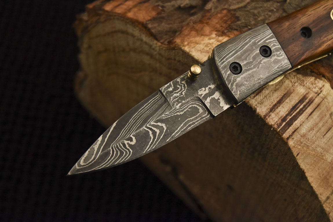 Custom Handmade Damascus Folding/Pocket Knife Liner Lock With Wood Handle