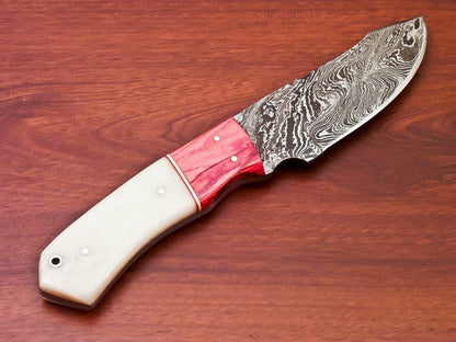 HS-819 Custom Handmade Damascus Skinner Knife With Camel Bone and Wood Handle