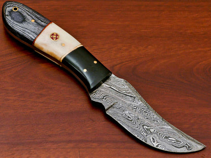 HS-814 Custom Handmade Damascus Skinner Knife With Camel Bone and Wood Handle