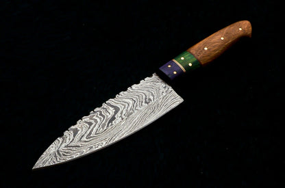 HS-457 Custom Handmade Damascus Kitchen/Chef Knife - Wood Handle - Best Price