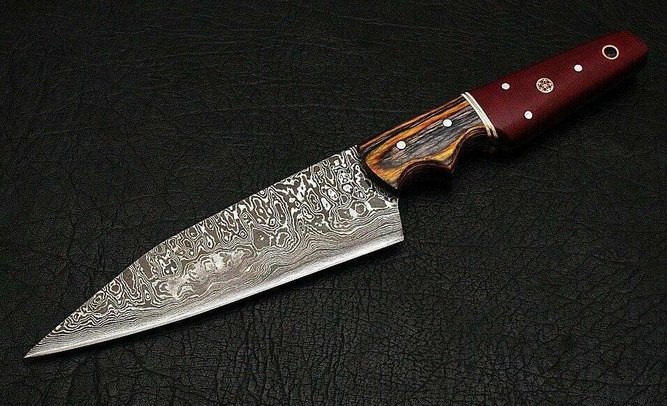HS-452  Custom Handmade Damascus Kitchen/Chef Knife - Hard Wood Handle - Best Price