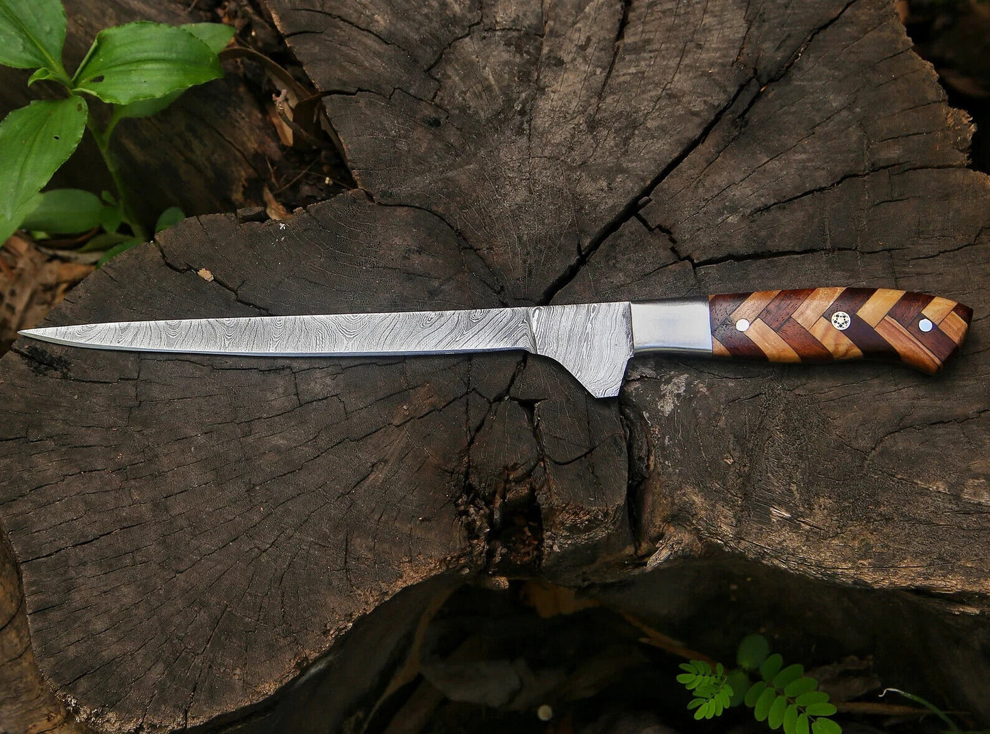 13" Damascus Steel Fillet Knife – Wood Handle | Best Fishing Knife | HS-1043