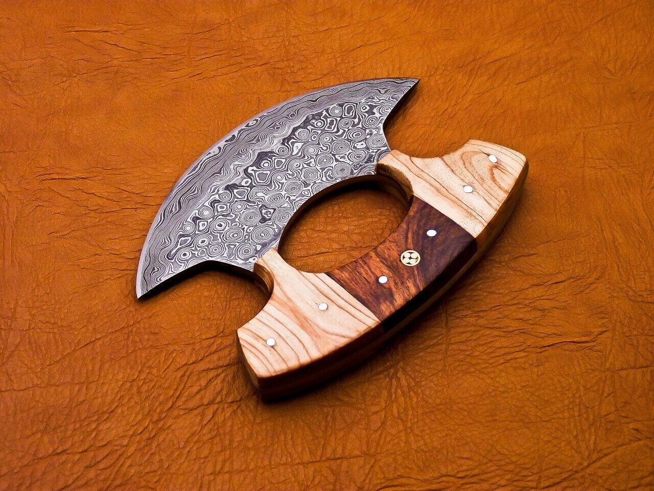 Damascus Ulu Knife – Hand Forged Kitchen & Pizza Cutter | HS-1026