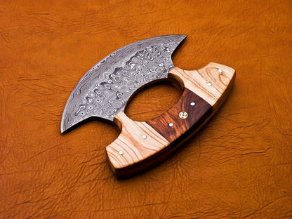 Damascus Ulu Knife – Hand Forged Kitchen & Pizza Cutter | HS-1026