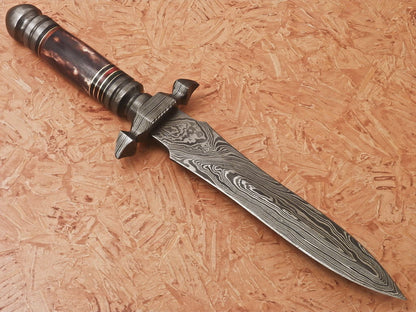 HS-543 Custom Handmade Damascus Hunting/Dagger Knife With Bone Handle