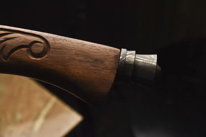HS-1082 | Custom Handmade Damascus Smoking Tomahawk knife, Hatchet, Axe,Integral Natural Wood