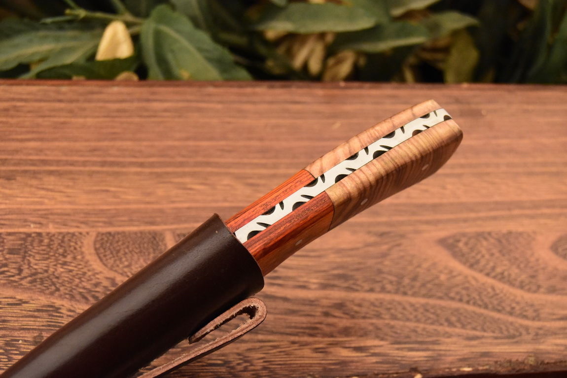 HS-834 Custom Handmade Damascus Skinner Knife With Hard Wood & Olive Wood Handle