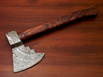 HS-1064 | Custom Handmade Damascus Hand Forged Tomahawk knife, Hatchet, Axe, Integral Natural Wood