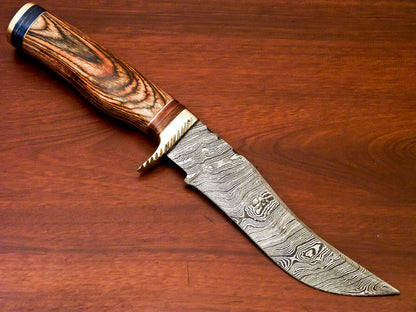 HS-522  Custom Handmade Damascus Hunting Knife With Brown Hard Wood Handle