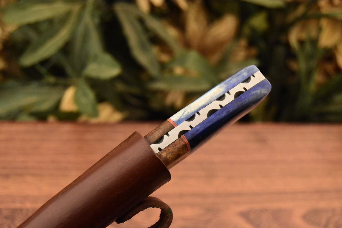 HS-839 Custom Handmade Damascus Skinner Knife With Stained Bone & Natural Wood Handle