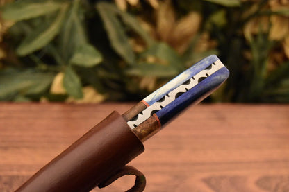 HS-839 Custom Handmade Damascus Skinner Knife With Stained Bone & Natural Wood Handle