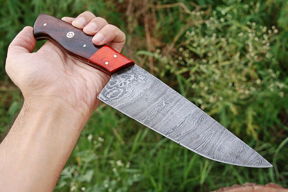 HS-294 Custom Handmade Damascus Kitchen/Chef Knife - Hard Wood Handle - Best Price