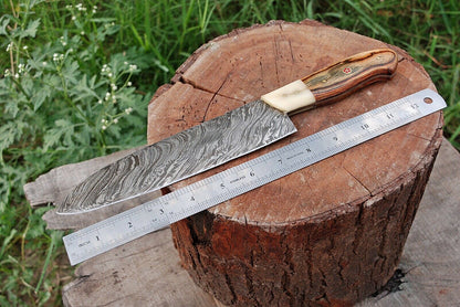 HS-293  Custom Handmade Damascus Kitchen/Chef Knife - Hard Wood Handle - Best Price