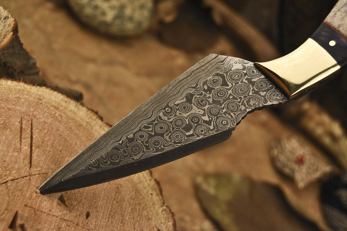HS-840 Custom Handmade Damascus Skinner Knife With Stained Camel Bone Handle