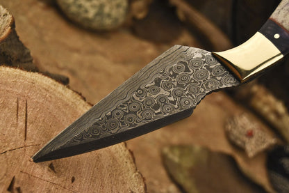 HS-840 Custom Handmade Damascus Skinner Knife With Stained Camel Bone Handle