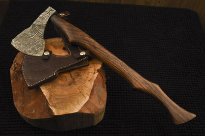 HS-1081 | Custom Handmade Damascus Hand Forged Tomahawk knife, Hatchet, Axe,Integral Natural Wood