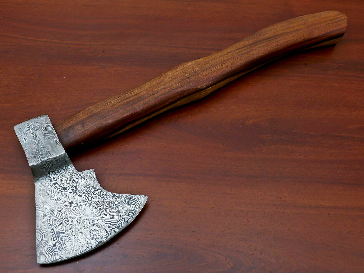 HS-1065 | Custom Handmade Damascus Hand Forged Tomahawk knife, Hatchet, Axe, Integral With Natural Wood