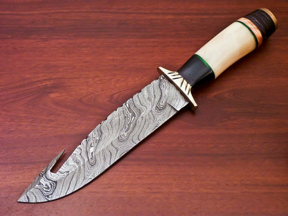 HS-526 Custom Handmade Damascus Hunting Knife Gut Hock Blade With Bone Handle