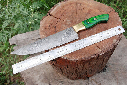 HS-295 Custom Handmade Damascus Kitchen/Chef Knife - Hard Wood Handle - Best Price