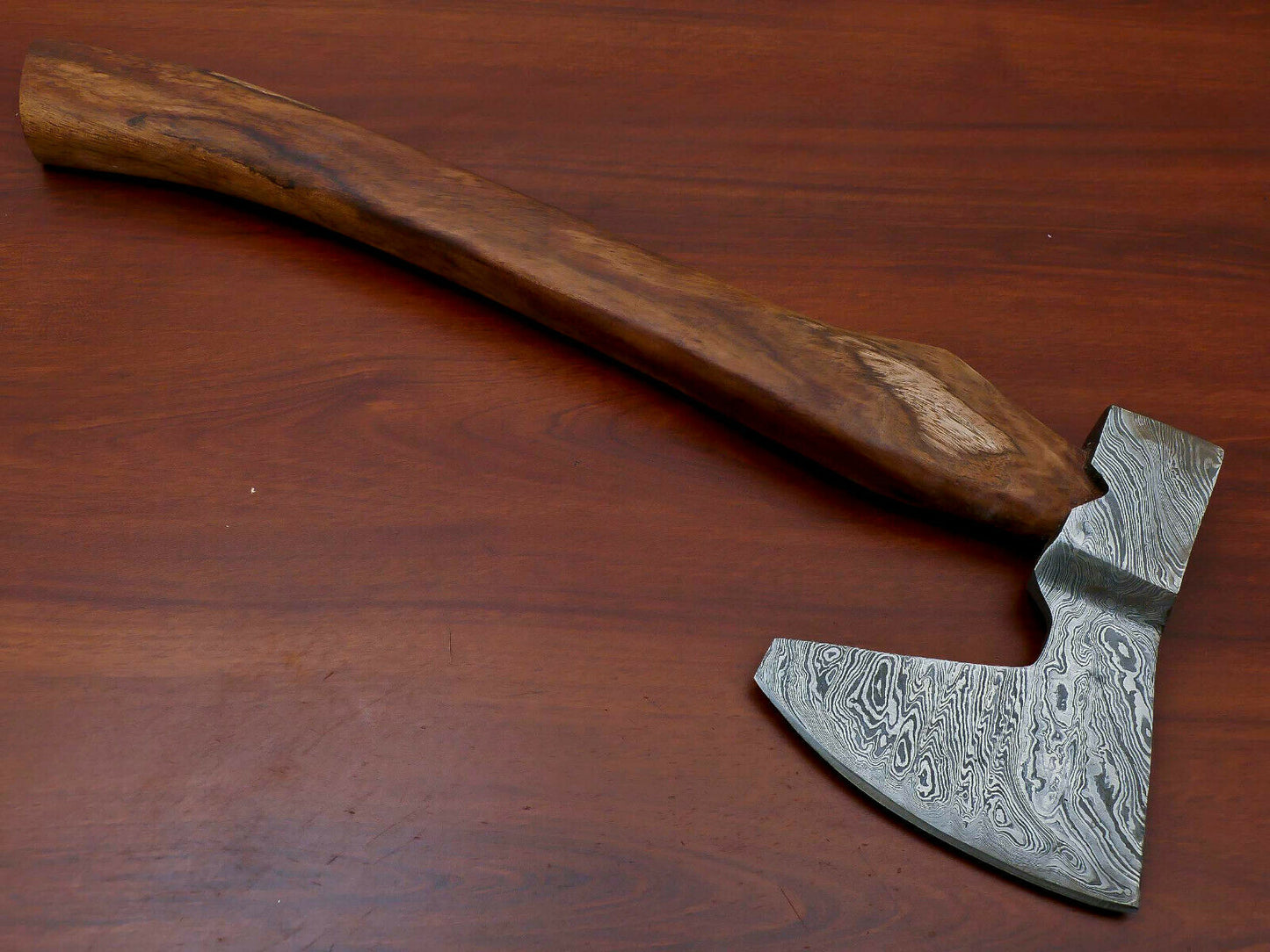 HS-1069 | Custom Handmade Damascus Hand Forged Tomahawk knife, Hatchet, Axe, Integral With Natural Wood