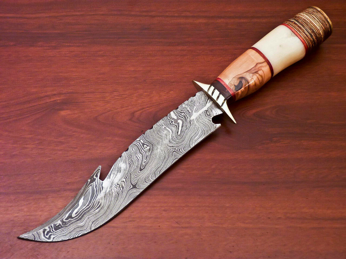 HS-523 Custom Handmade Damascus Hunting Knife With Natural Wood & Bone Handle