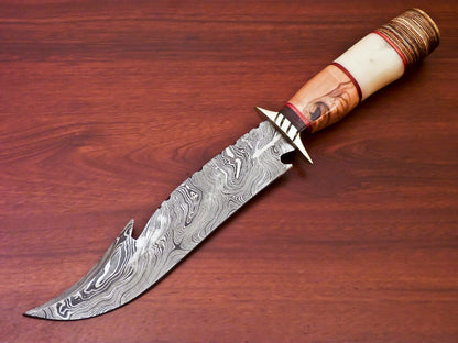HS-523 Custom Handmade Damascus Hunting Knife With Natural Wood & Bone Handle