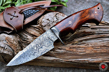 HS-533 Custom Handmade Hunting Knife Bowie Knife Damascus Steel Survival Knife EDC 10'' Overall Walnut Wood with Sheath