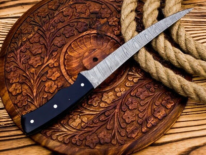 Damascus Full Tang Hunting Fillet Knife with Leather Sheath – HS-1041