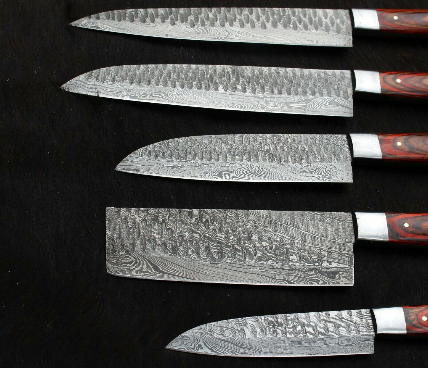 HS-206 Custom Handmade Damascus KItchen-Chef Knives Set Lot Of Five Pecs With Hard Wood Handle