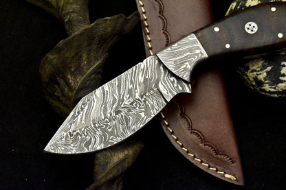HS-827 Custom Handmade Damascus Skinner Knife With Natural Wood & Mosaic Pin Handle Handle