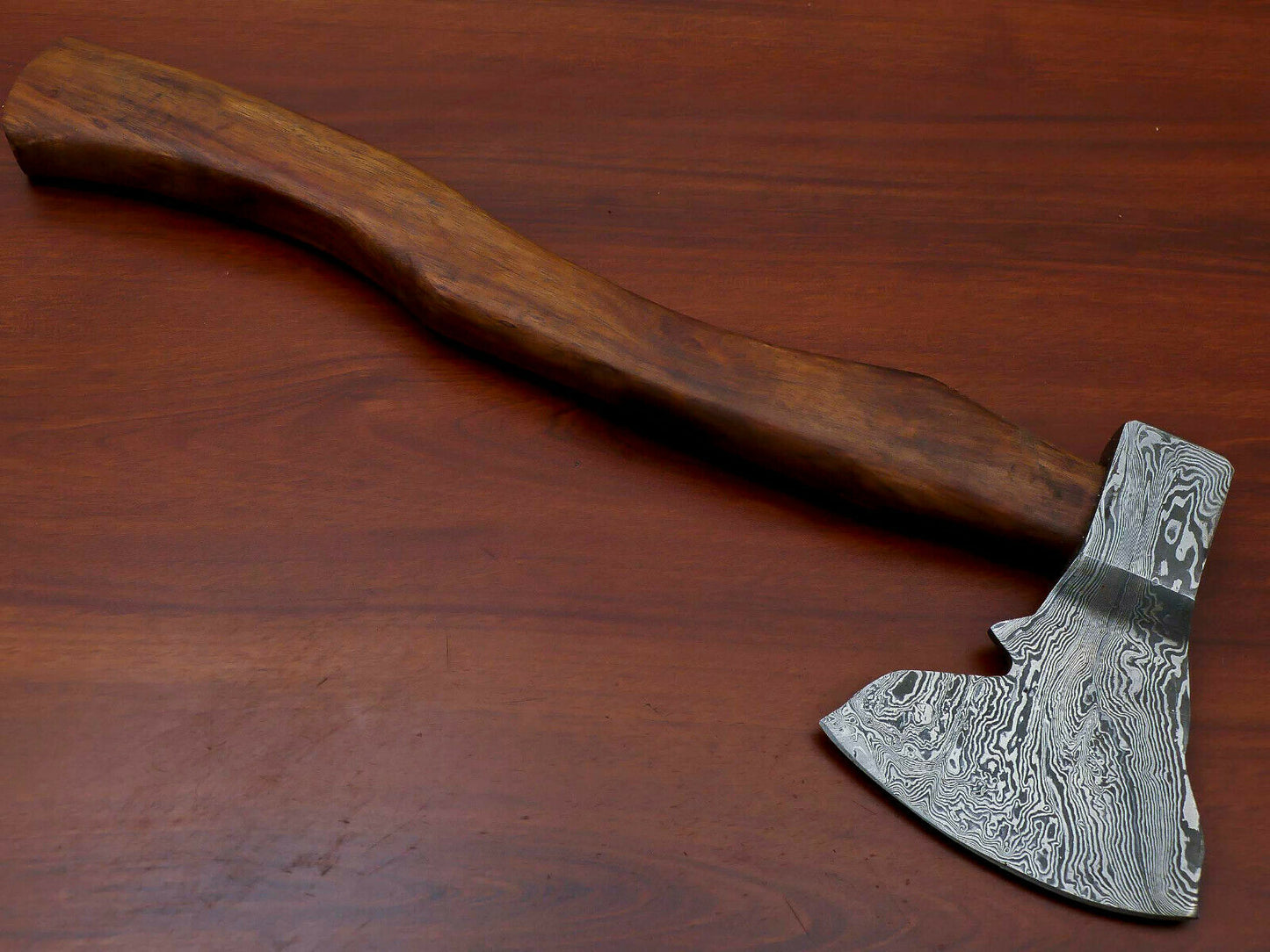 HS-1066 | Custom Handmade Damascus Hand Forged Tomahawk knife, Hatchet, Axe, Integral With Natural Wood