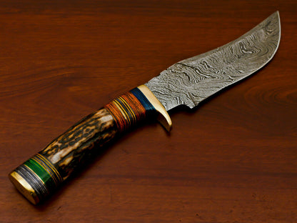 HS-513 Custom Handmade Damascus Hunting Knife With Stag Horn Handle