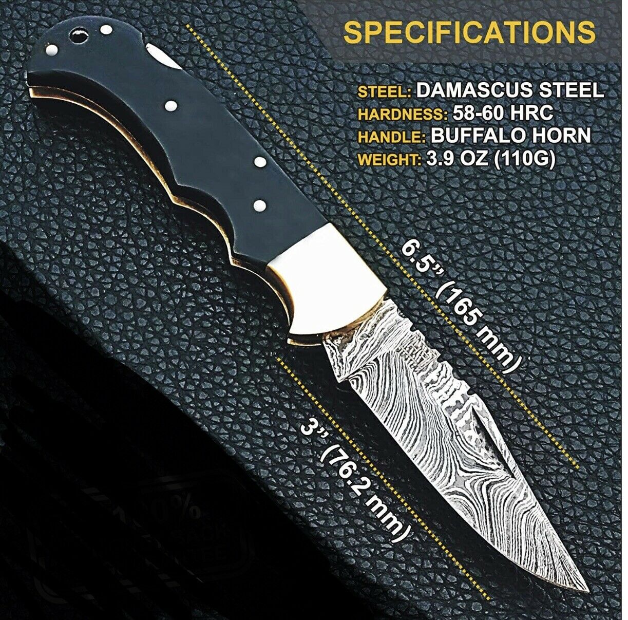 Custom Handmade Damascus Steel Back-Lock Pocket | Folding Knife | Leather Sheath-Olive Wood Handle