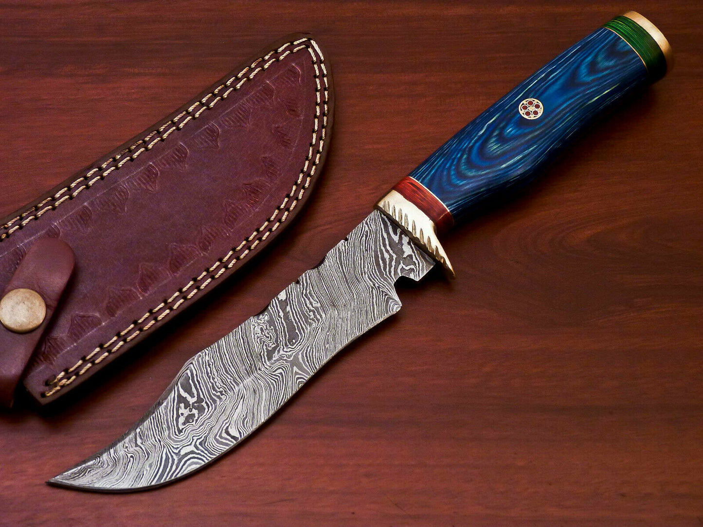 HS-510 Custom Handmade Damascus Hunting Knife With Hard Wood Handle