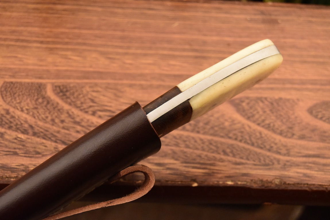 HS-833 Custom Handmade Damascus Skinner Knife With Natural Wood & Stained Bone Handle