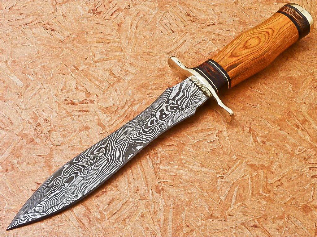 Custom Handmade Damascus Dagger Hunting Knife With Hard Wood Handle