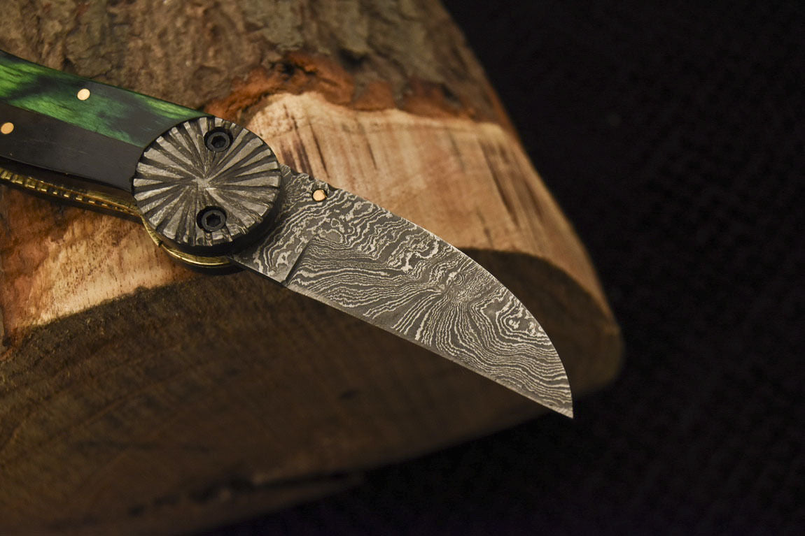 Custom Handmade Damascus Folding/Pocket Knife Liner Lock With Bone Handle