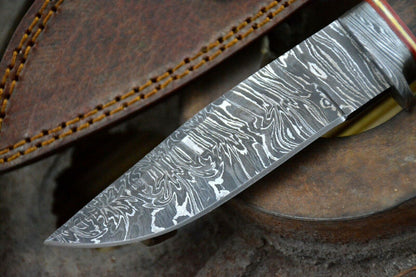 HS-848 Custom Handmade Damascus Skinner Knife Camping Tool - With Walnut Handle