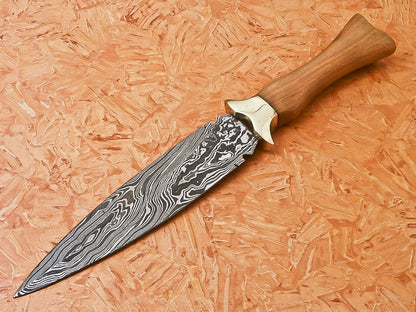 HS-868 Custom Handmade Damascus Dagger Knife With Wood Handle