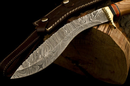 HS-882 Custom Handmade Damascus Kukri Knife With Wood Handle
