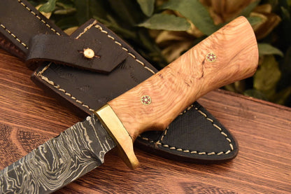 HS-831  Custom Handmade Damascus Skinner Knife With Beautiful Olive wood  Handle