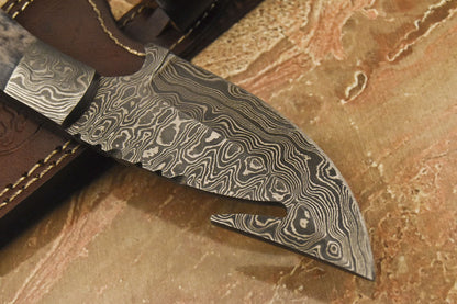 HS-841 Custom Handmade Damascus Skinner Knife With Stained Camel Bone Handle