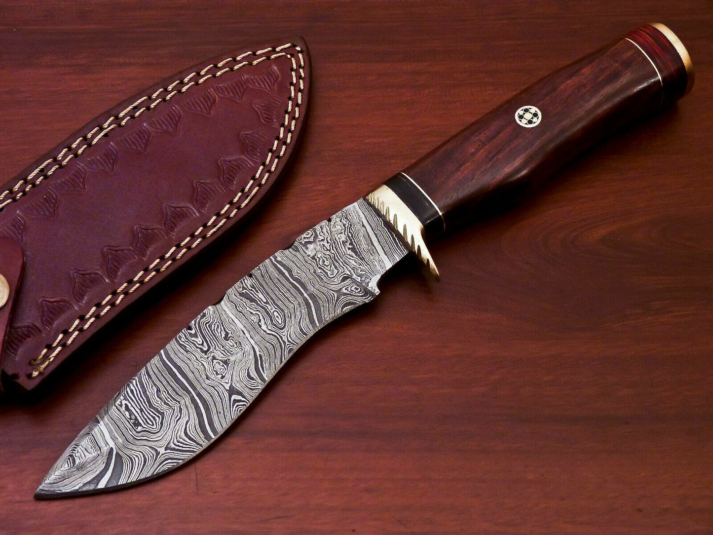 HS-521  Cutlery | Custom Handmade Damascus Hunting/Kukri Knife With Natural Wood Handle