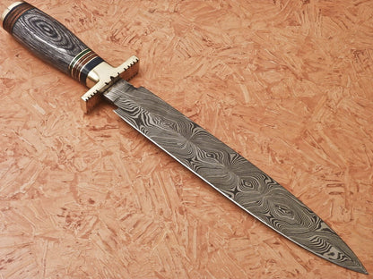HS-870 Custom Handmade Damascus Dagger Knife With Hard Wood Handle