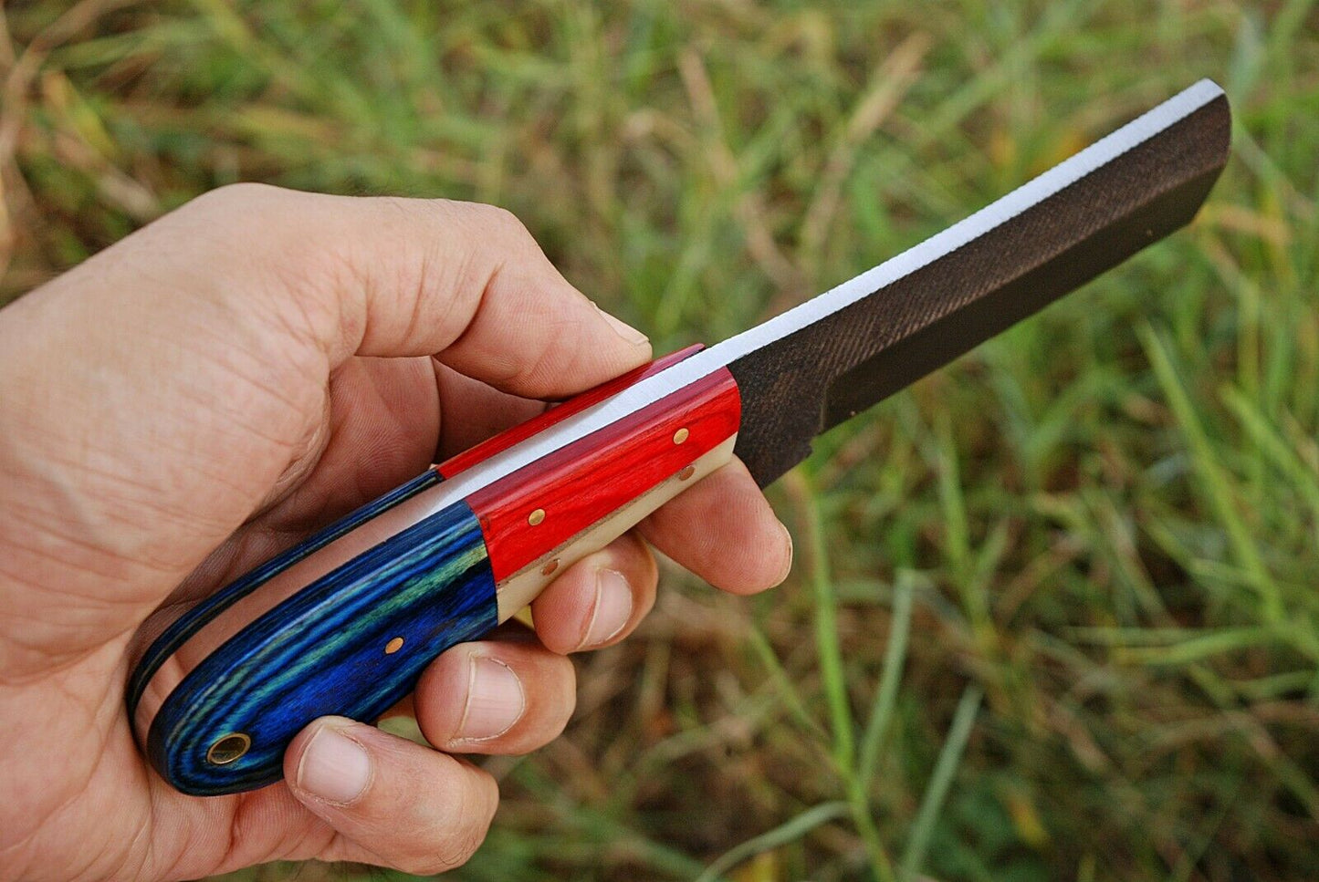 HS-1008 | Custom Handmade Rail Steel Cowboy Bull Cutter Knife With Beautiful Hard Wood And Bone Handle